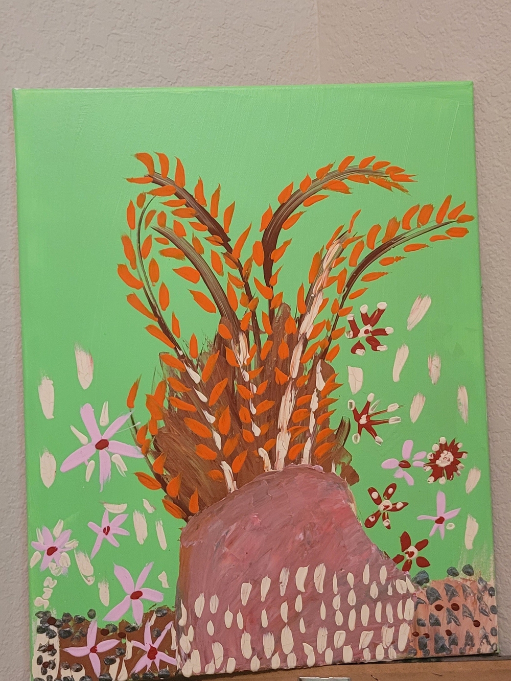 Hand-Painted Botanical Canvas Art - Green & Orange